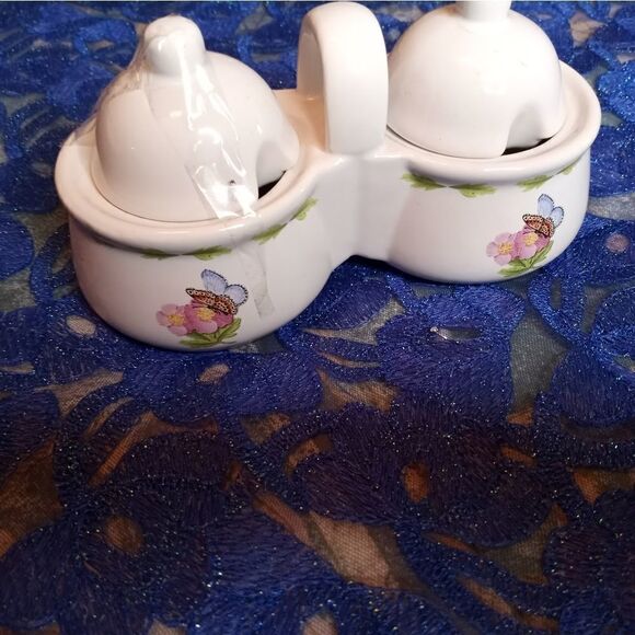 Houston Harvest ~ Hallmark Dual Condiment Jam/Jelly Ceramic Pots No Spoons - Picture 4 of 10